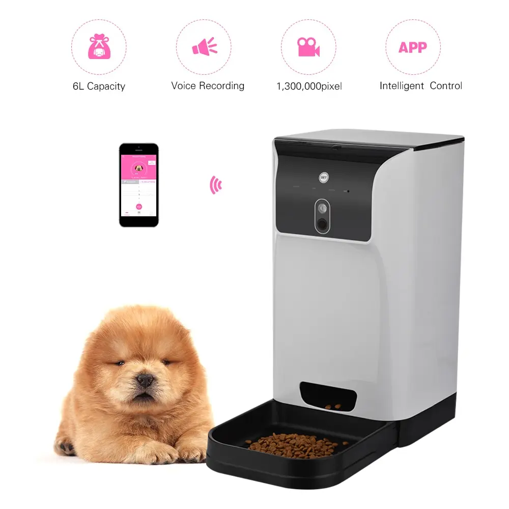 

APP Automatic Pet Feeder Cat/Dog Food Dispenser 6L Storage with Camera Voice Recorder Wifi Connection Compatible For IOS Android