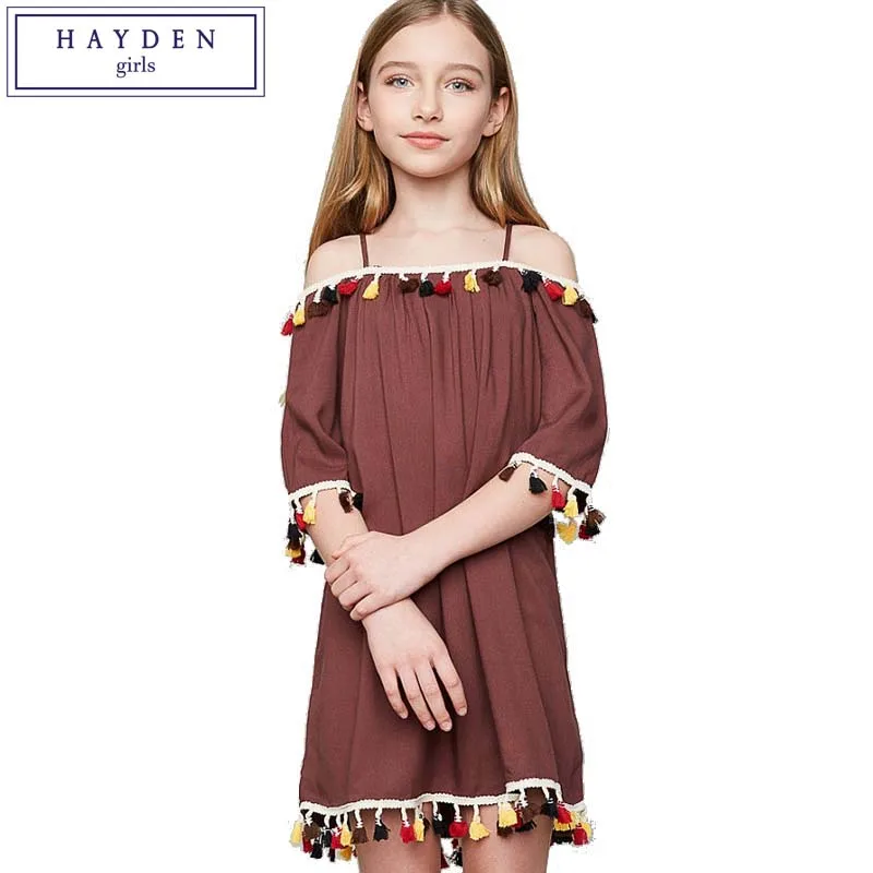 HAYDEN Tassel Dress Kids Off Shoulder Dresses For Girls Teens Girl