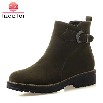 

Coolcept Size 34-43 Women Flats Boots Fur Round Toe Zipper Metal Buckle Ankle Boots Fashion Classic Woman Shoes Women Footwear