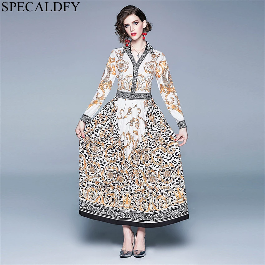 

Spring Autumn Long Maxi Dress Runway Dresses 2019 Women High Quality Leopard Print Vintage Dress Vestidos Robe Femme