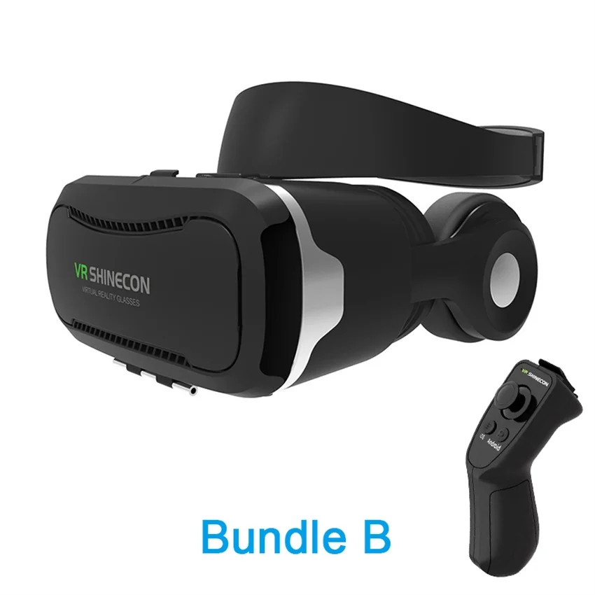 VR SHINECON 4,0 Очки виртуальной реальности 3D очки VR BOX 2,0 google картон с гарнитурой для 4,5-6,0 дюймового смартфона - Цвет: Bundle B
