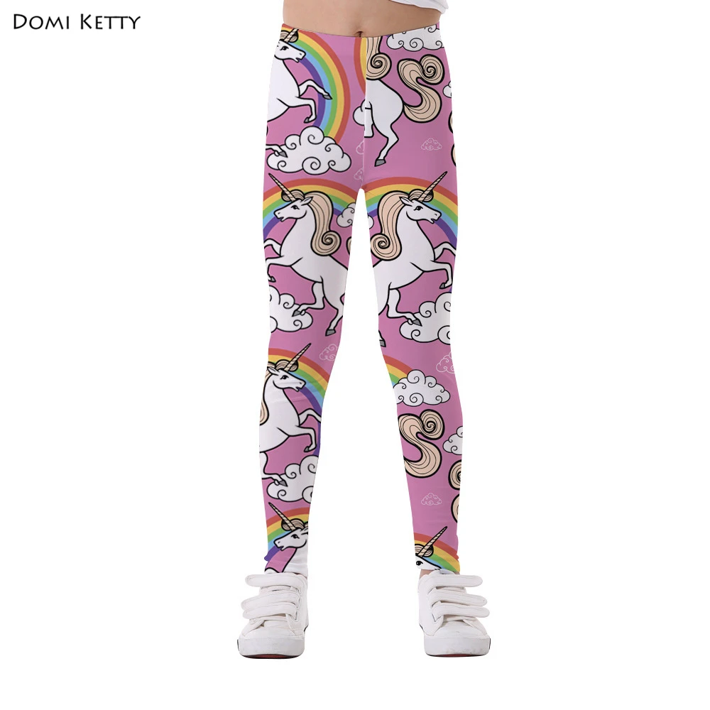 Domi Ketty girls leggings pants print unicorn rainbow children casual fitness high waist skinny