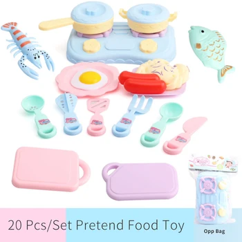 

20 Pcs/Set Miniature Food Kitchen Toy Pretend Play DollHouse Simulation Cooking Tableware Plastic Fish Egg Fork Accessorie D100