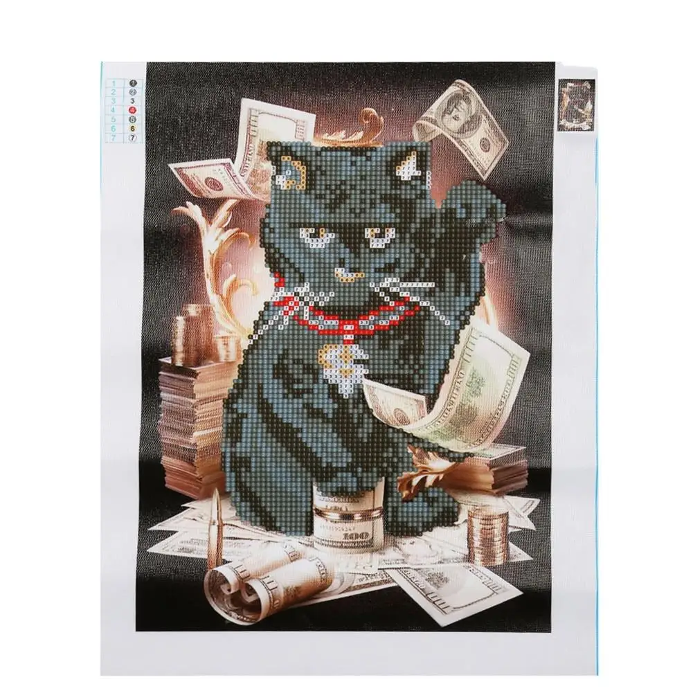 

5D DIY Diamond Embroidery Round Diamond Painting Cross Stitch Mosaic Needlework Christmas Money Cat Semi-finished Painting