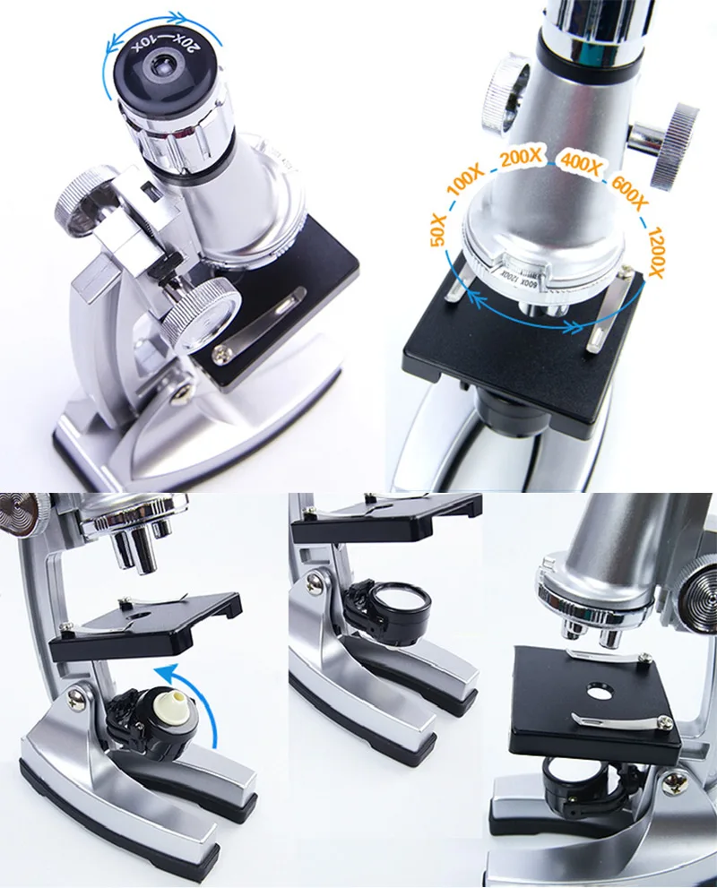 Подарок на день рождения Zoom 1200x Студенческий микроскоп детская обучающая освещенная игрушка микроскоп с отражающей зеркальная Светодиодная лампа