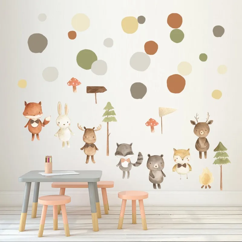 None H Engao Distinctive Woodland Animals Nursery Wall Sticker Forest Fox Bear Cartoon Decal Baby Kids 