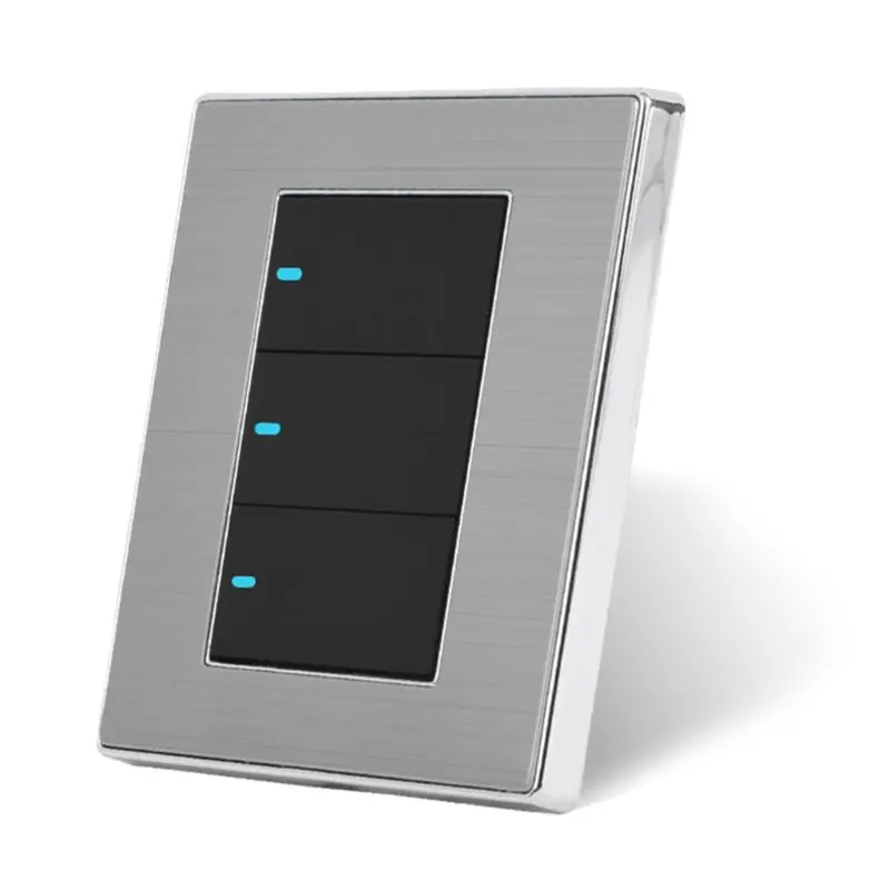 

3 Gang 1 Way Wall LED Light Panel Switch Brushed Push Button Switches AC 110~250V