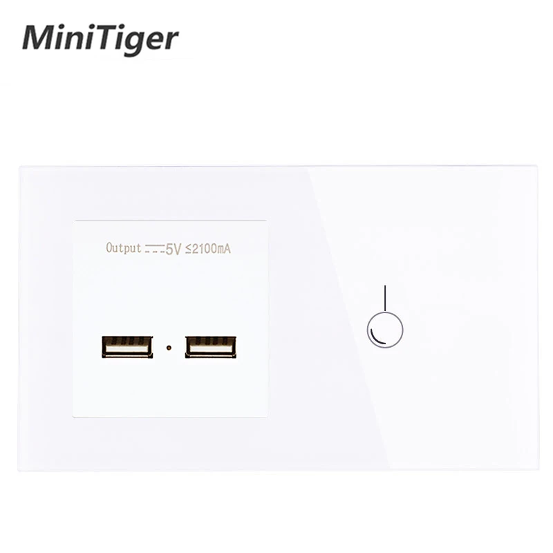 Minitiger EU стандартный 1 Gang Way сенсорный выключатель и розетка питания с двойным USB