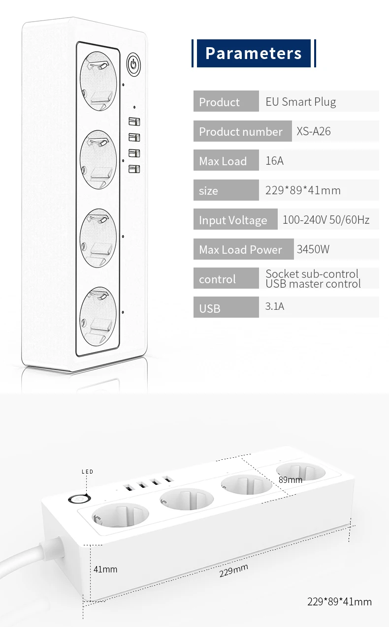 Smart Life Wifi умная лента питания с разъемом Tuya для ЕС, Великобритании, США, Австралии, 4 порта usb, 4 выхода, независимое управление, работает с Alexa Google Home