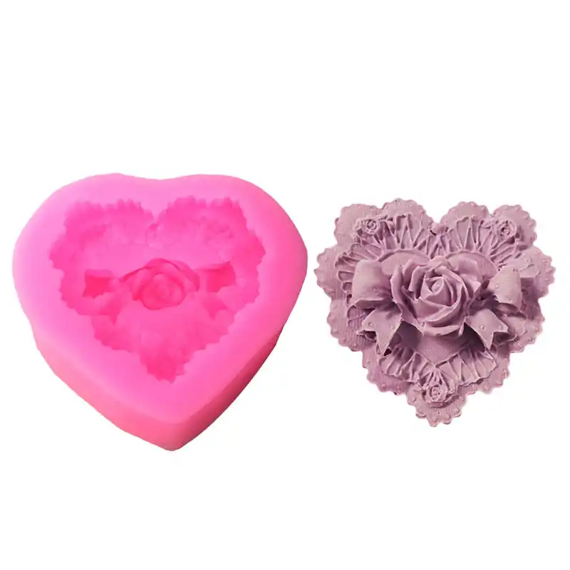 Love Heart Rose Flower Shape 3D Silicone Mold Chocolate Fondant Molds Soap Mould