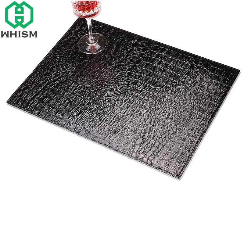 WHISM 45x30cm Crocodile Kitchen Table Mat PU Leather Place Mat Drink Coaster Insulation Pad Table Mats for Dining Table Placemat