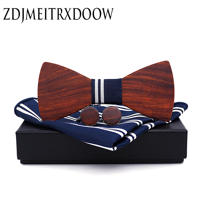 Ценных пород дерева Для мужчин Боути запонки брендовый комплект Бизнес деревянный галстук-бабочка, запонки для свадьбы жениха Красный Сандал