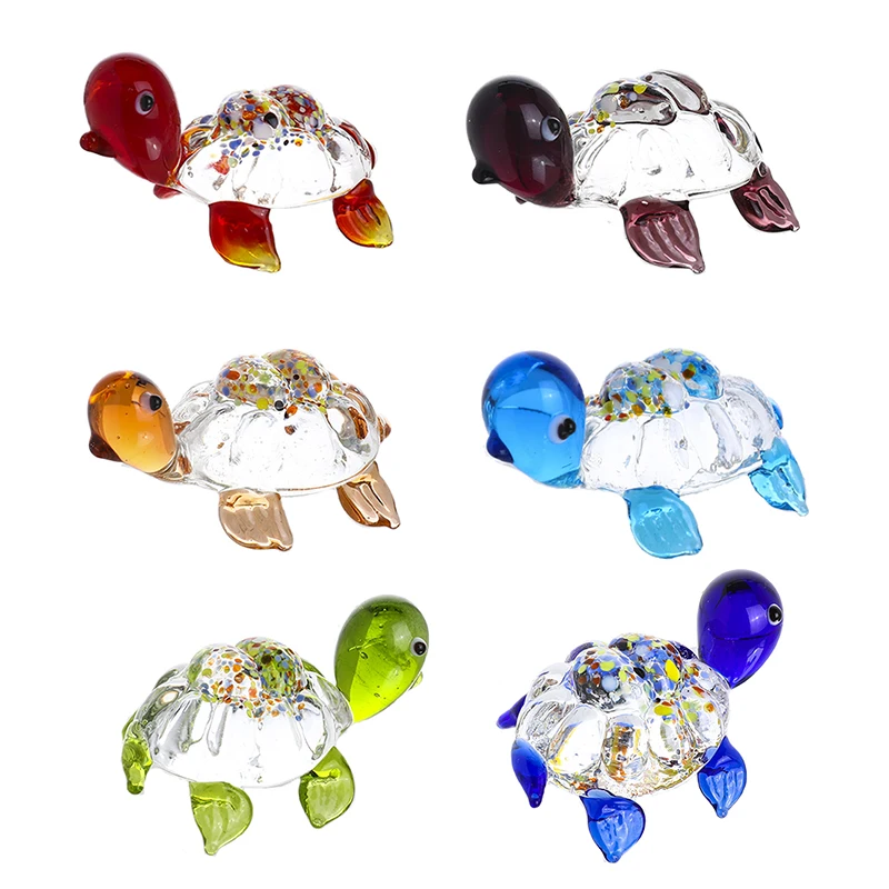 

H&D 6pcs Handmade Tiny Turtle Hand Blown Glass Sea Animal Gift Decor Collectible Figurine Gardens Colorful Fish Tank Ornament