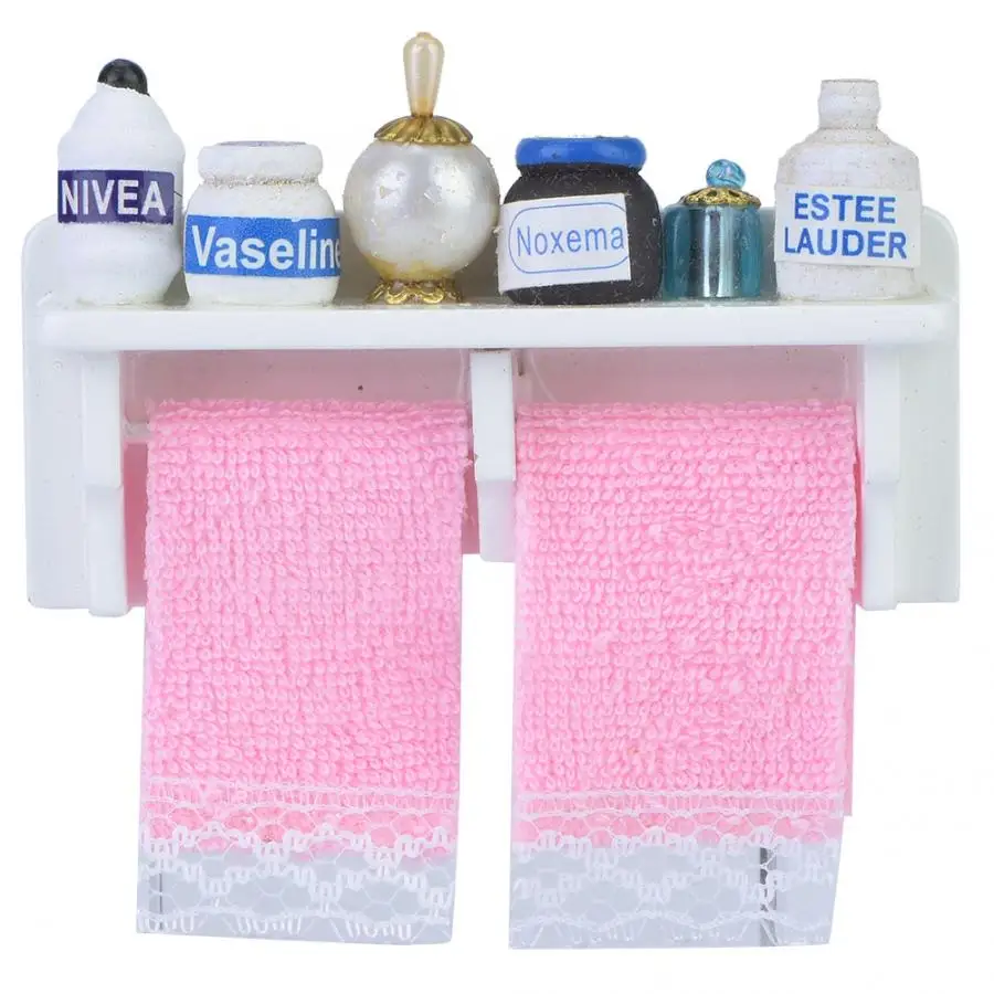 

1:12 Doll House Shower Room Wood Towel Shelf Simulation Mini Towel Rack for Dollhouse Furniture Decoration Toys