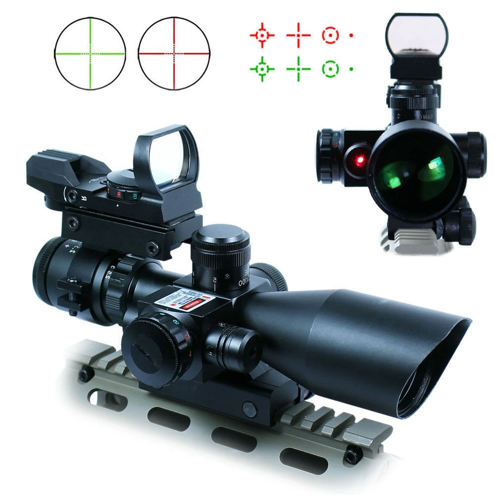 2.5-10X40 Tactical Rifle Scope with Red Laser /& Holographic Green-Red Dot Sight