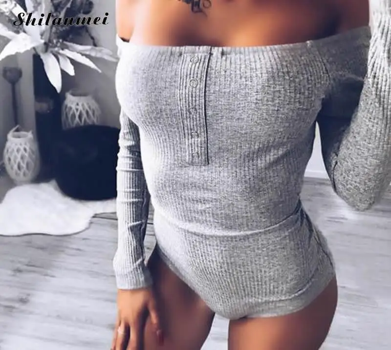 2018 Комбинезоны для малышек с длинным рукавом Bodycon Slash средства ухода за кожей шеи Зимний комбинезон осень открытыми плечами