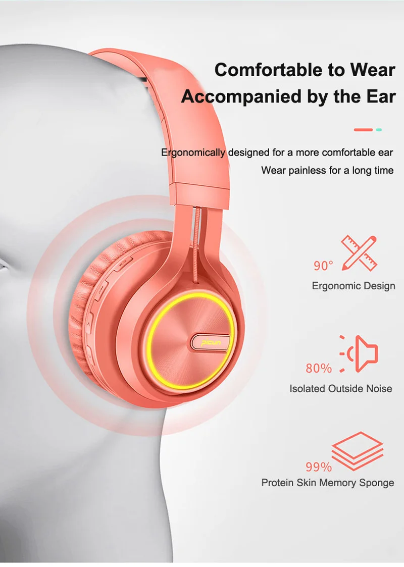 Розовое золото, стерео Hi-Fi наушники, Bluetooth 4,2, спортивные наушники, MP3, беспроводная гарнитура, поддержка TF карты, с 900 мАч, большой Battary