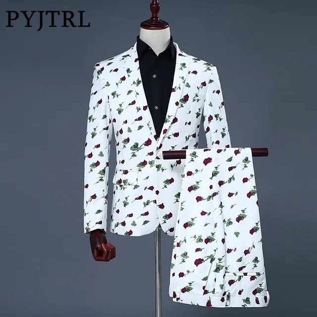 Pyjtrl Brand 2018 New Tide Men Suit Fashion Casual Rose Fl Pyjtrl Brand 2018 New Tide Men Suit Fashion Casual Rose Fl Print Wedding Suits Latest Coat