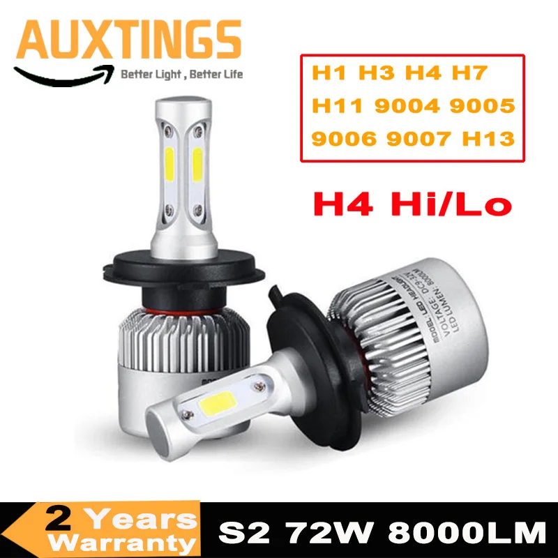 

S2 H4 H7 H11 H1 Car LED Headlight Bulbs 72W LED 9005 9006 H3 H13 9004 9007 Hi/Lo COB Auto Headlamp Fog Lights Kit 6500K 12V 24V