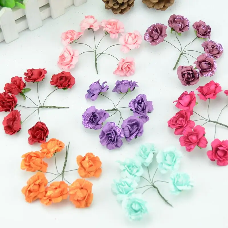 Buy 6pcs/lot 4cm Mini Paper Rose Flowers Bouquet