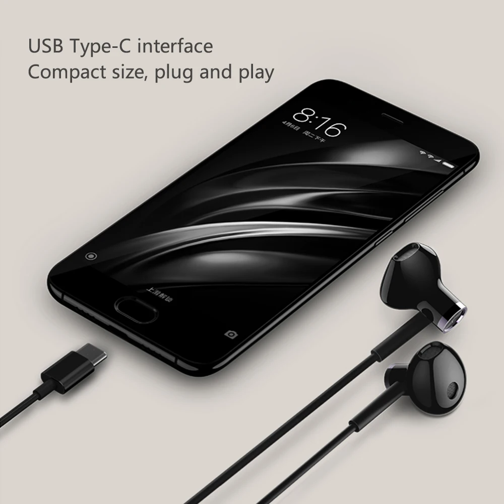 Original Xiaomi Half In Ear Earphone USB Type C Wire Control Earphone Hi Res Mijia Audio Microphone Dual Unit Sport Headset Mic