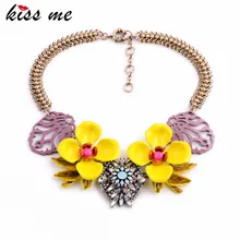 KISS ME Personalized Statement Jewelry Fashion Designer Big Yellow Enamel Flower Chunky Necklace