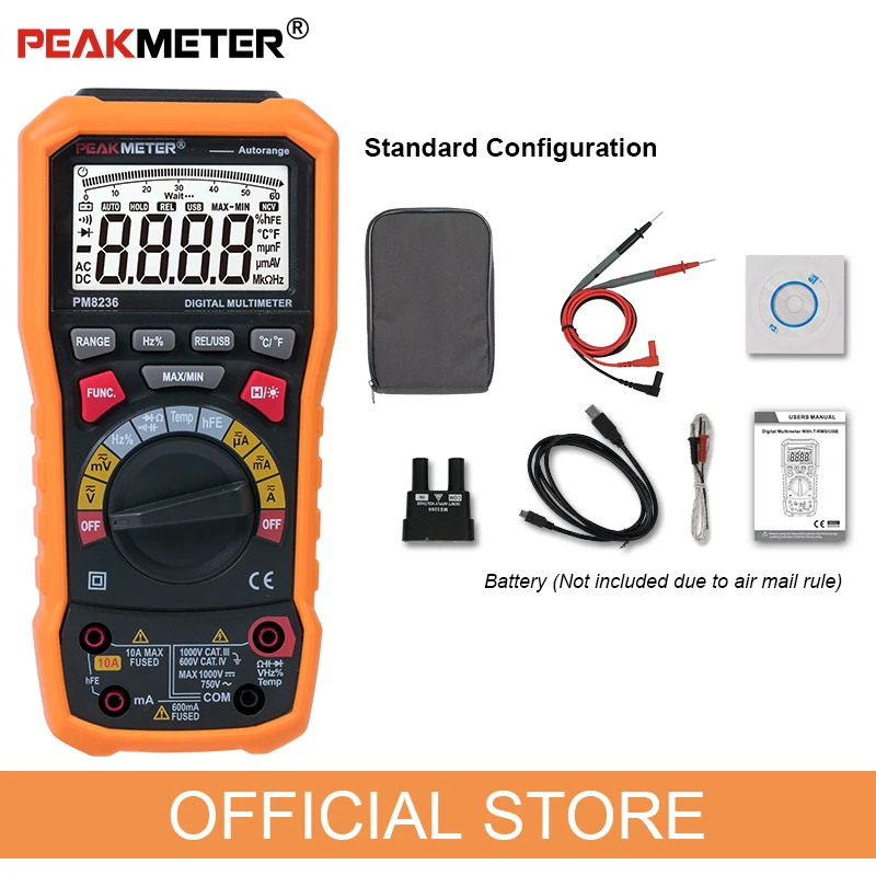 Цифровой мультиметр True rms PEAKMETER PM8236 частота температурной ёмкости USB интерфейс