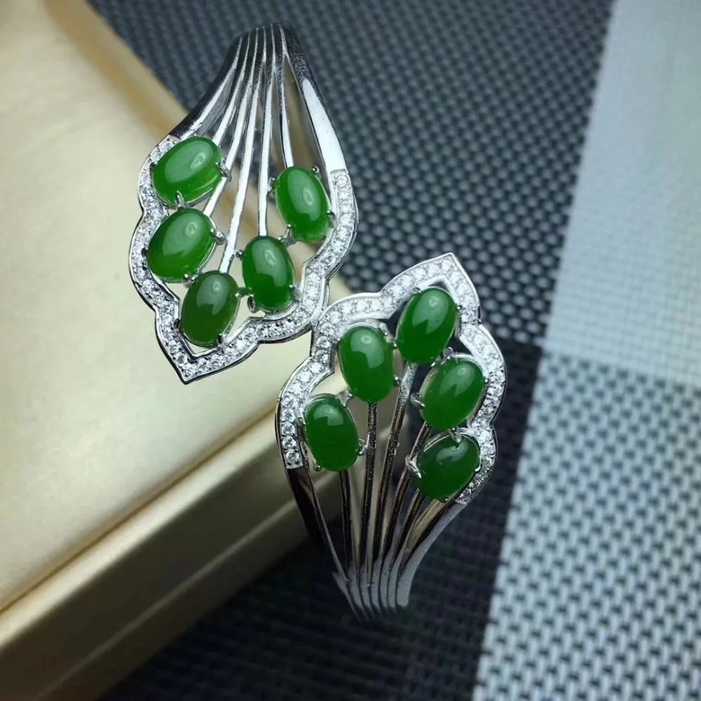  Bracelets en jaspe vert naturel Bracelet en pierres précieuses naturelles 925 argent sterling femme