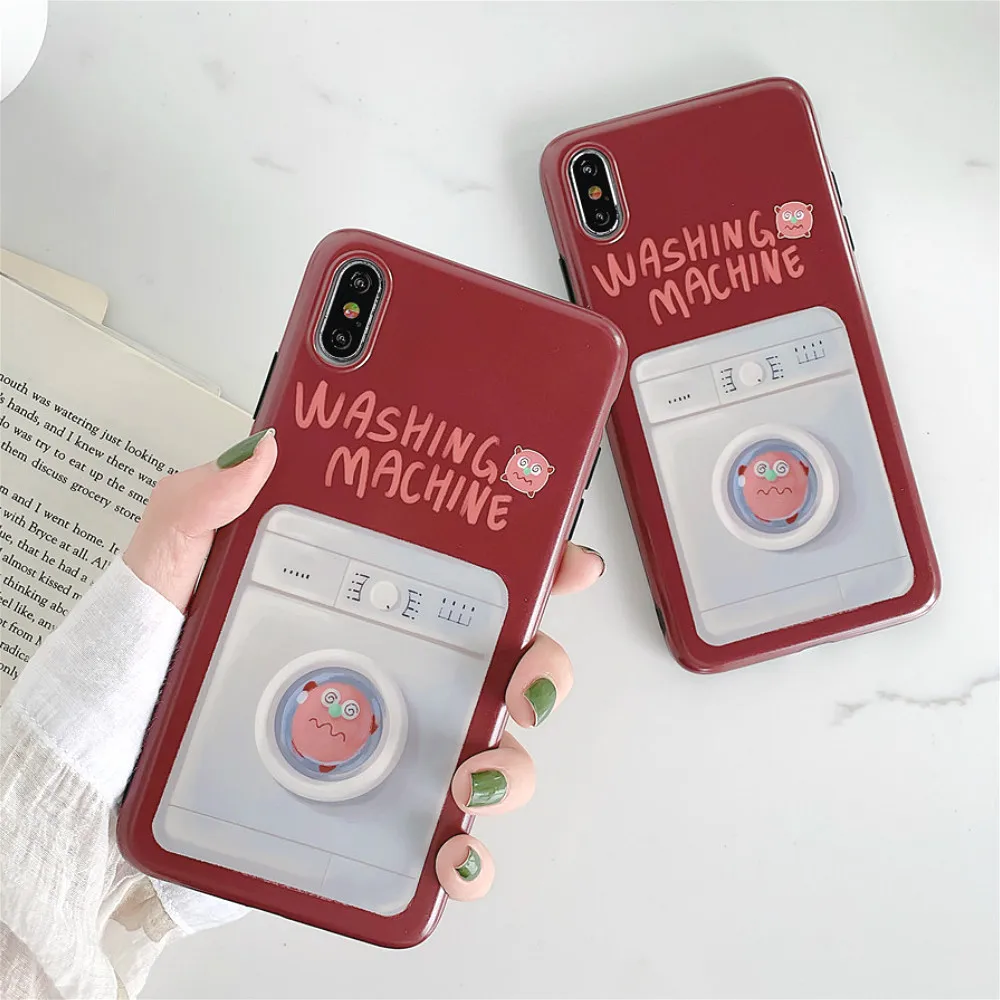 

for iPhone XS MAX XR X 8 7 6 Plus Case Washing Machine Pattern Soft Cover Red Skin