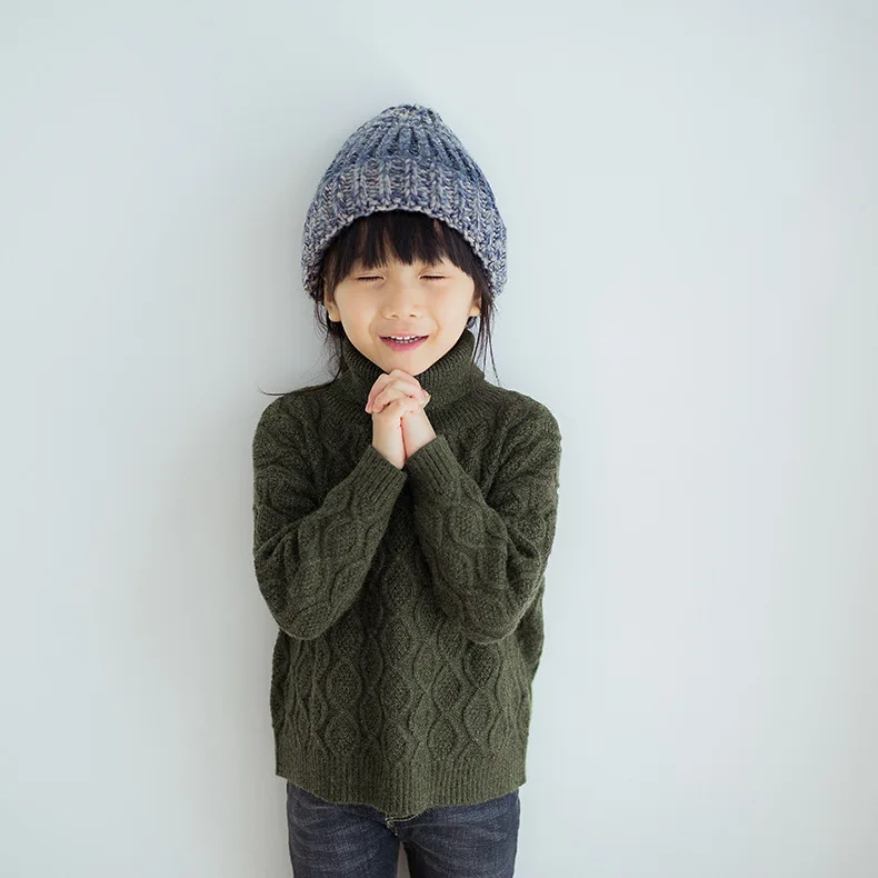 Зимний утепленный свитер для маленьких мальчиков Детский свитер с высоким воротником Теплый пуловер для маленьких мальчиков и девочек Одежда для мальчиков детские свитера от 18 месяцев до 13 лет - Цвет: Зеленый