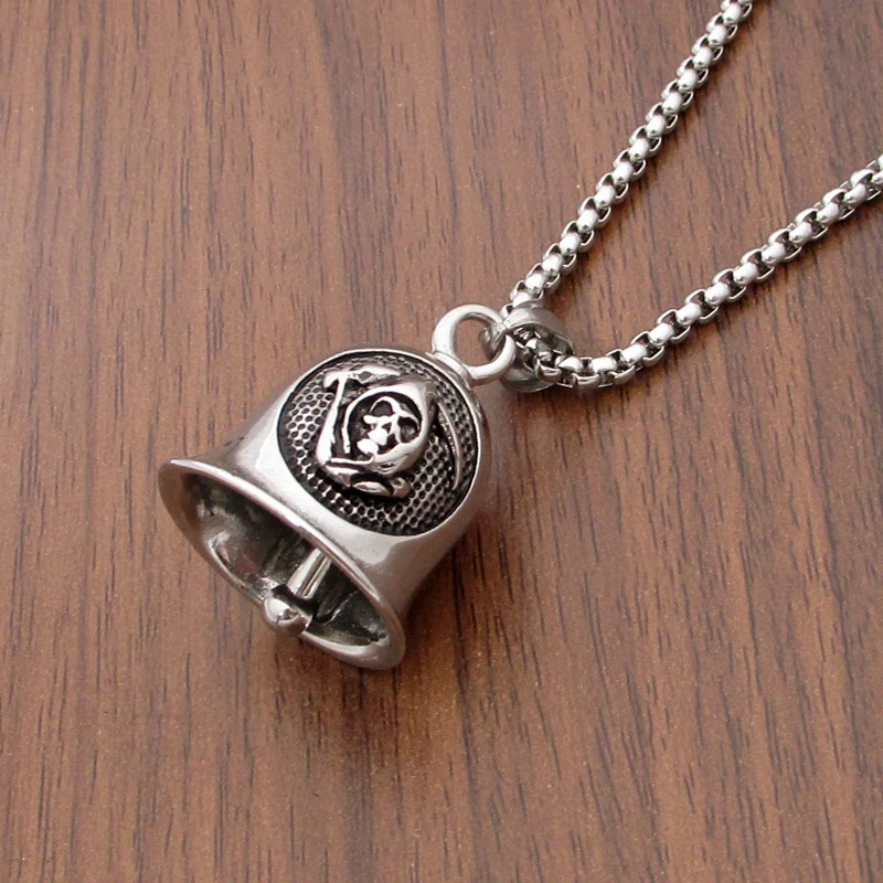 

Punk 316L Stainless Steel Silver White Black Skull Both Sides Biker Bell Pendant