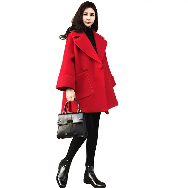 

Women 2018 Autumn Winter Long Sleeve Woolen Jacket Outwear Ladies Loose Casual Wool Blends Coats Female Warm Cashmere Coats V178