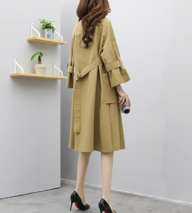 2019 Весна Осень Тренч Женский Высокое качество чистый цвет Корея Женское пальто Средний свободный Тренч чистое пальто прилив женский