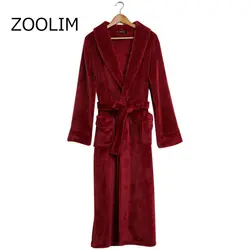 ZOOLIM любителей длинный фланелевый Халат Для женщин Для мужчин толстые теплые Термальность зима кимоно Банный халат невесты Халаты платье
