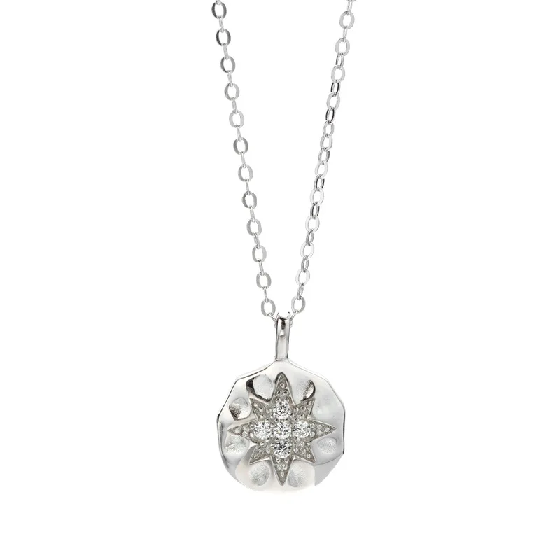 Silvology, 925 пробы, серебряное ожерелье Polaris, Круглый Циркон, креативная восьмиконечная звезда, подвеска, ожерелье для женщин, ювелирное изделие