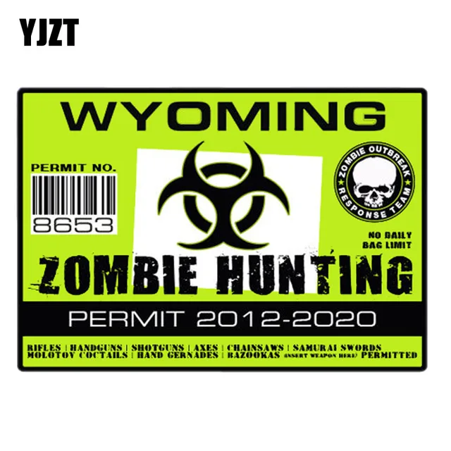 Cheap YJZT 10.2CM*7.1CM Lnterest Personality Reflective WYOMING Zombie Outbreak Response Team Zombie Hunting Permit Sticker C1-7447