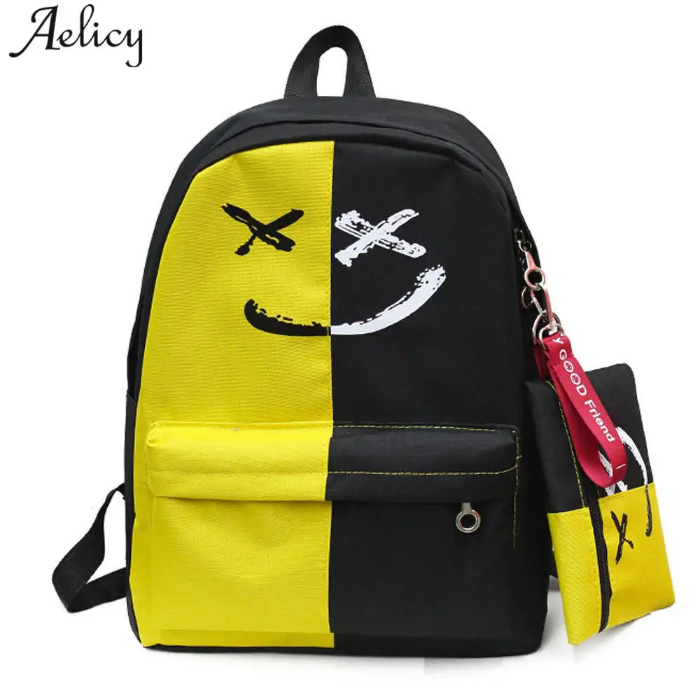 

Aelicy Luxury 2 PCS/Set Women Backpacks Smile Printing Preppy Style School Bags for Teenage Girls Composite Backpack Sets