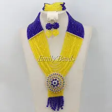 Чудесные королевские синие/лимонно-желтые африканские Свадебные бусы костюм нигерийские бусы комплект ювелирных изделий с кристаллами AMJ828