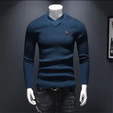 Высококачественный свитер из шерсти альпаки с длинными рукавами 95% осень мужской свитер чистого цвета с v-образным вырезом