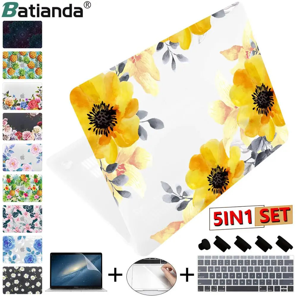 

2019 New Matte Clear Painting Flowers Laptop Case For Apple MacBook Pro Retina 12 13 15 Touch Bar & Air 11 13.3 inch 2018 A1932