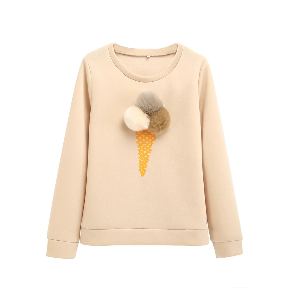 

UTMEON Winter New Female Pullover Fluffy Ball Ice Cream Cake Patterns Shirt Top