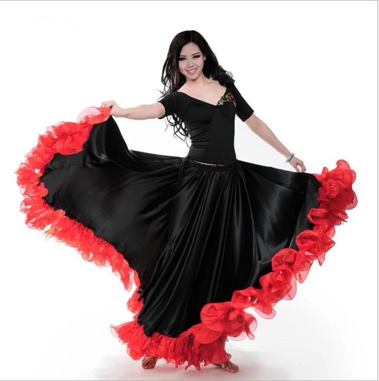 Красный танец фламенко юбка Золотая монета испанский танцевальный костюм для женщин vestido фламенко 180-720 градусов плюс размер - Цвет: black  720
