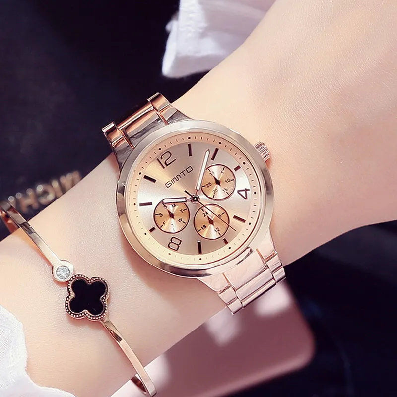 GIMTO Small Brand Rose Gold Women Watch Steel Luxury Ladies Watch Creative Girl Quartz Wristwatch Clock Montre Relogio Feminino