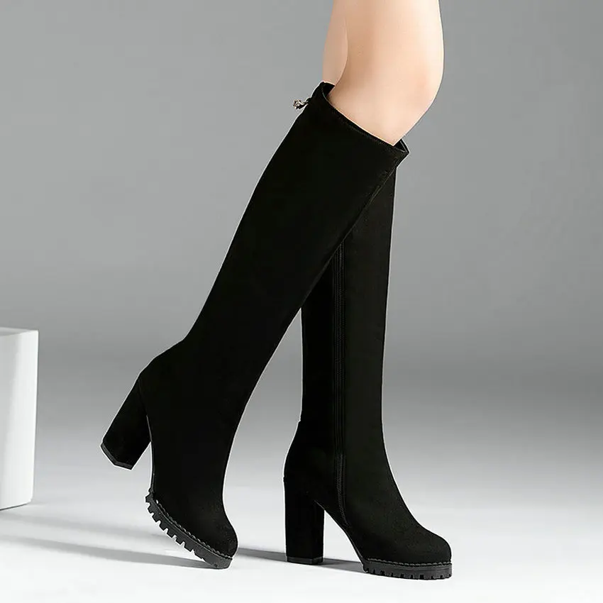 ESVEVA/ г.; сапоги до колена; зимняя женская обувь; элегантные сапоги; Модные женские высокие сапоги на высоком квадратном каблуке на молнии; размеры 34-43