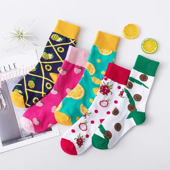 

Novelty Women Socks Funny Cute Cartoon Fruits Banana Avocado Lemon Food Happy Japanese Harajuku Hip Hop Cotton Socks