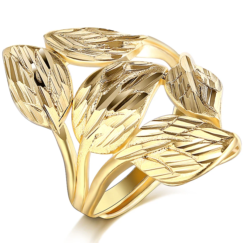 

Gold Color Leaf Resizable Finger Rings for Women Engagement Jewelry