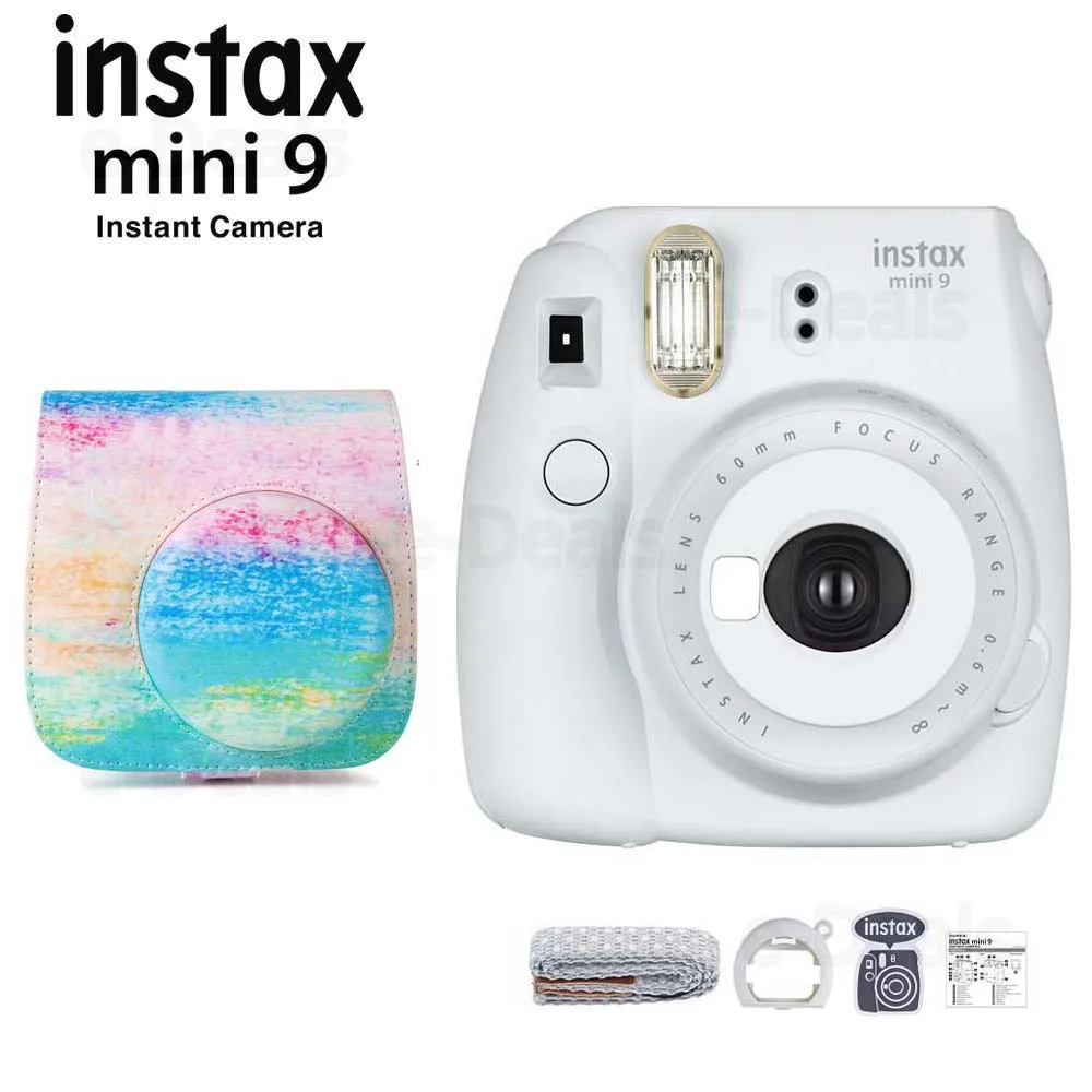 Фотокамера моментальной печати Fujifilm Instax Mini 9 дымчато-белый+ качественный мягкий чехол из искусственной кожи с плечевым ремнем