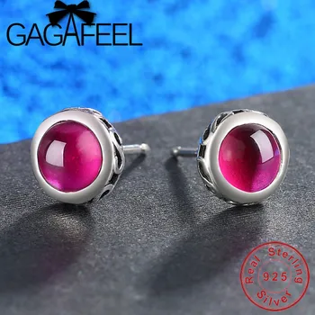 

GAGAFEEL Exquisite Women Earrings Natural Stone Red Corundum Rhinestones 925 Sterling Silver Earring Fashion Female Jewelry Gift