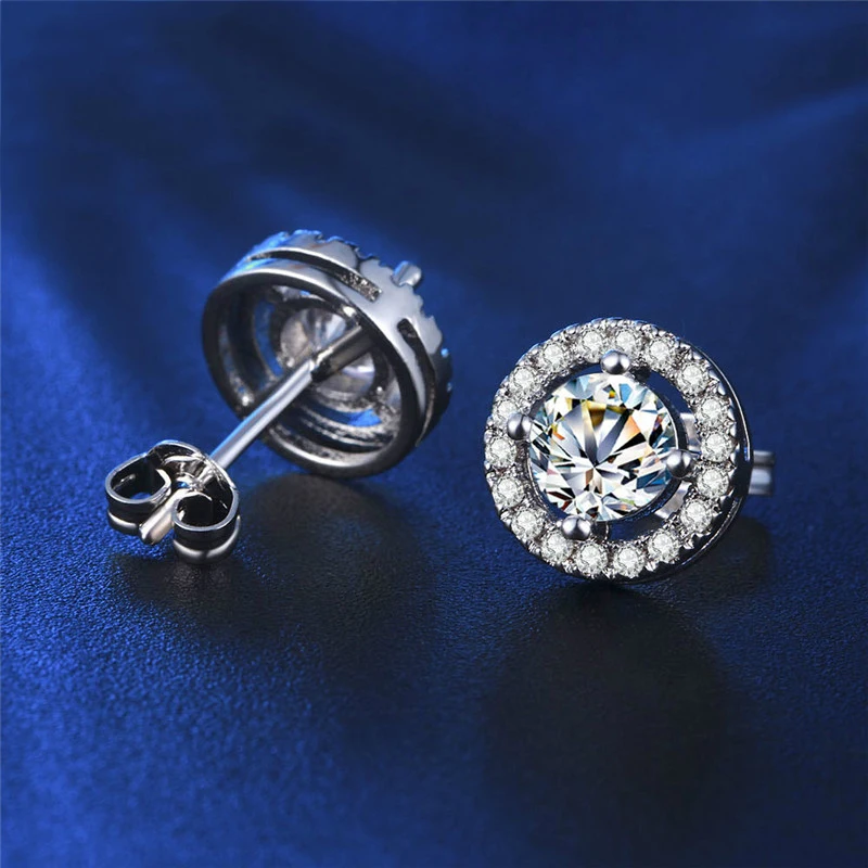 Trendy White Gold Color Stud Earrings for Women Round Shape Jewelry AAA Zircon Boucle D'oreille Wedding Engagement Brincos DE32 (3)