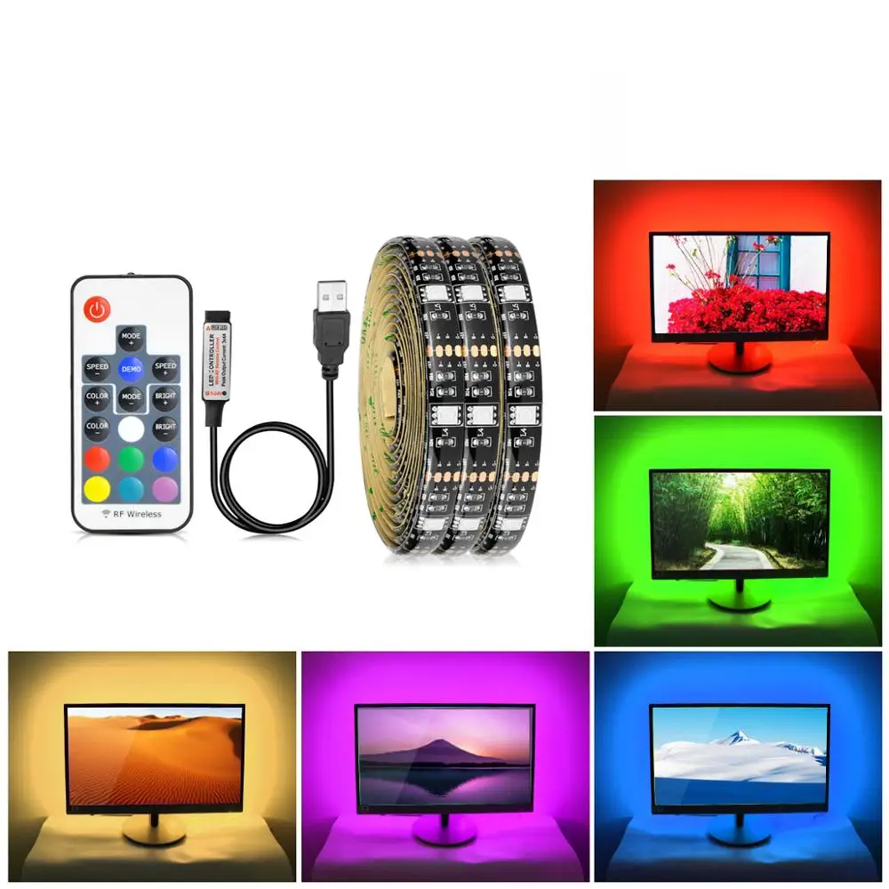 Светодиодная лента 5050SMD RGB для подсветки телевизора питание от USB 5 В 50 см 1 м 2 3 4